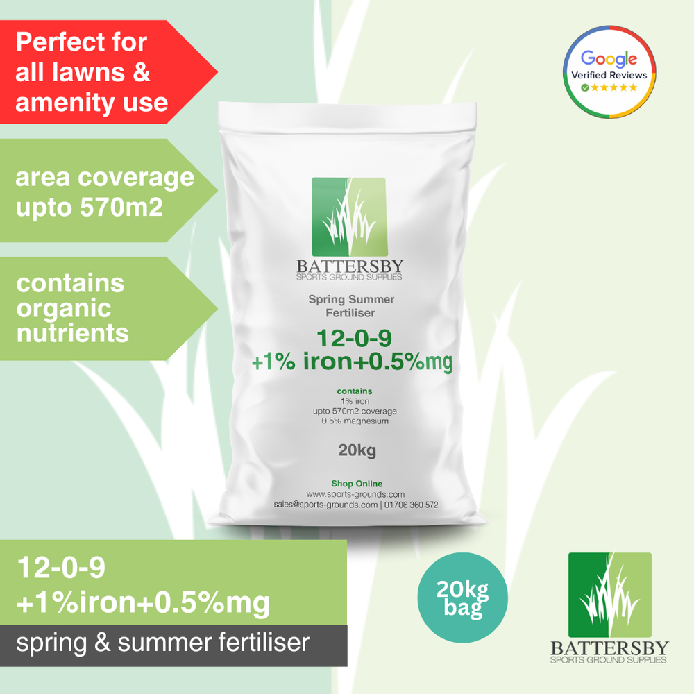 Battersby Spring & Summer Fertiliser: 12-0-9+1% Iron+0.5% Magnesium - 20kg