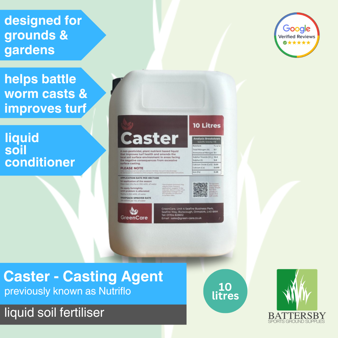Caster Nutriflo Casting - Liquid Soil Conditioner - 10 Litre in a bottle, promoting turf health and battling worm casts.